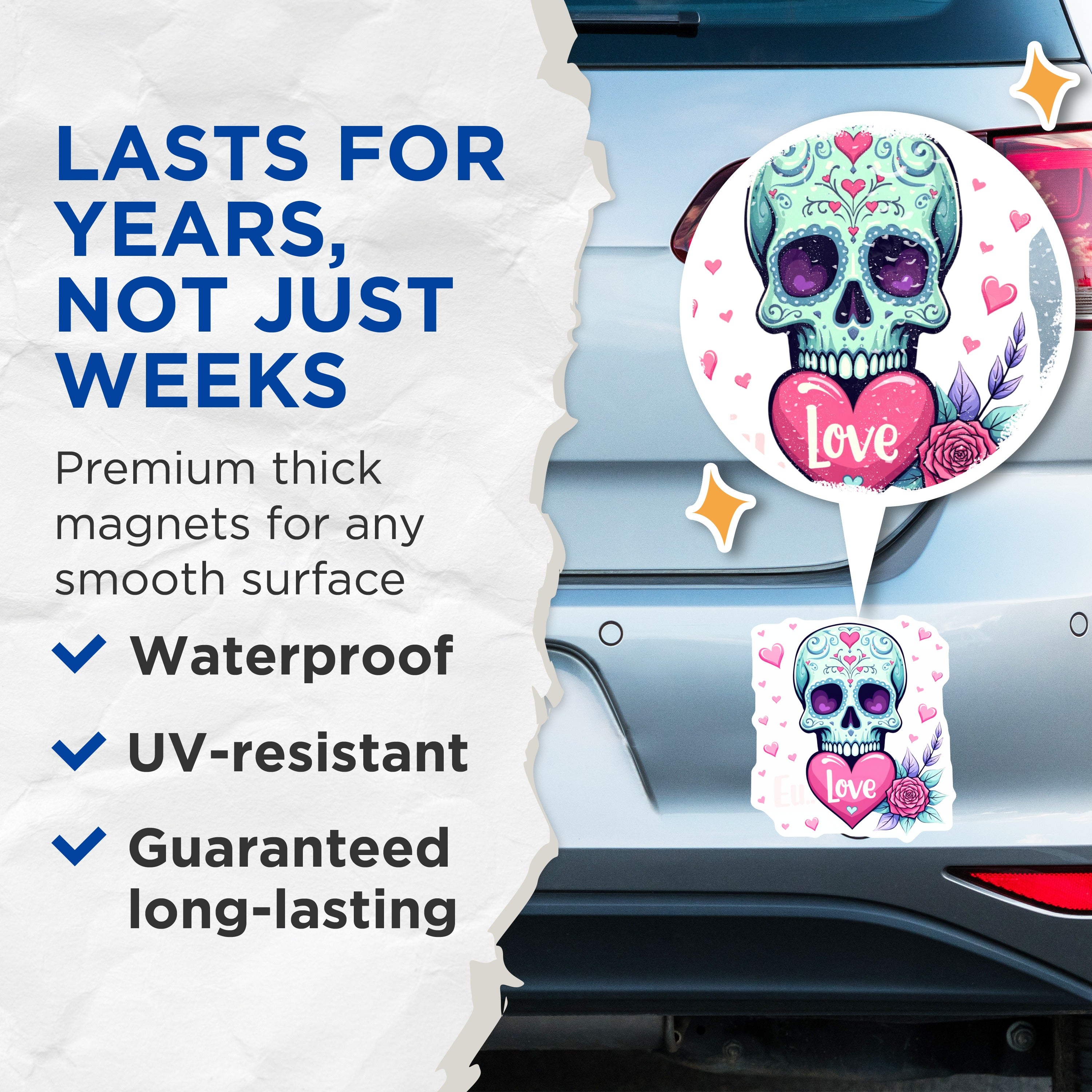(2 Pack) Sugar Skull Love Magnets - Day of the Dead Art - Romantic Goth Decor - Cute Calavera Refrigerator Magnets - 5 Inches On Longest Side - Thick Durable Magnet - Made in USA - MAG37632