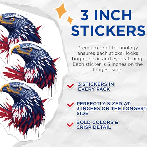(3 Pack) Eagle Decals - Patriotic Stickers - Laptop Stickers- 3 Inches On Longest Side - Easy Peel & Apply - Made in USA - 3MCS5524