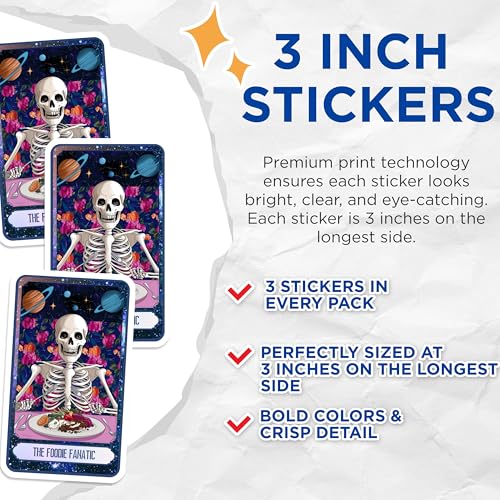 (3 Pack) Foodie Fanatic Decals - Skeleton Chef - Laptop Decal - 3 Inches On Longest Side - Easy Peel & Apply - Made in USA - 3MCS0003