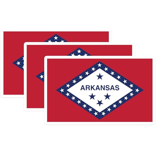 (3 Pack) Arkansas Flag Decals - State Pride Stickers - Laptop Decoration - 3 Inches On Longest Side - Easy Peel & Apply - Made in USA - 3MCS0176