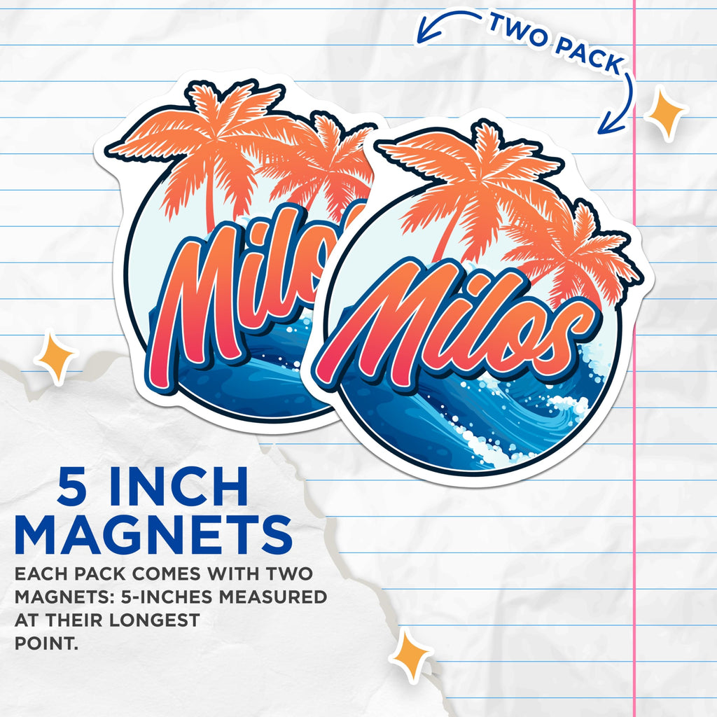 (2 Pack) Milos Greece Magnets - Travel Souvenir - Tropical Island Decor - 5" On Longest Side - Premium Magnet - for Cars, Refrigerators, Toolboxes, Lockers - Made in USA - MAG17286