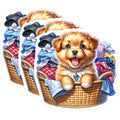 (3 Pack) Puppy in Basket Decals - Cute Dog Stickers - Pet Lover Decals - 3 Inches On Longest Side - Easy Peel & Apply - Made in USA - 3MCS8178