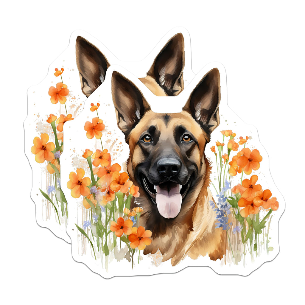 (2 Pack) German Shepherd Magnets - Happy Dog Art - Floral Pet Decor - 5 Inches On Longest Side - Thick Durable Magnet - Made in USA - MAG26376