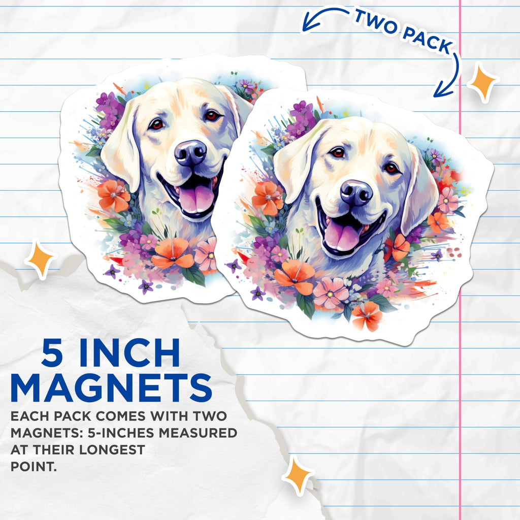 (2 Pack) Labrador Retriever Magnets - Floral Dog Lover Art - Happy Pet Owner Decor - 5 Inches On Longest Side - Thick Durable Magnet - Made in USA - MAG27862
