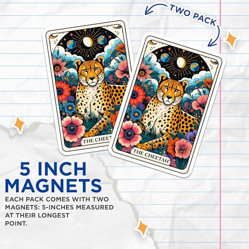 (2 Pack) Cheetah Animal Magnets - Floral Wildlife Design Magnets - Exotic Animal for Home - Colorful Art Magnets - 5" On Longest Side - for Cars, Fridges, Toolboxes - Made in USA - MAG4449