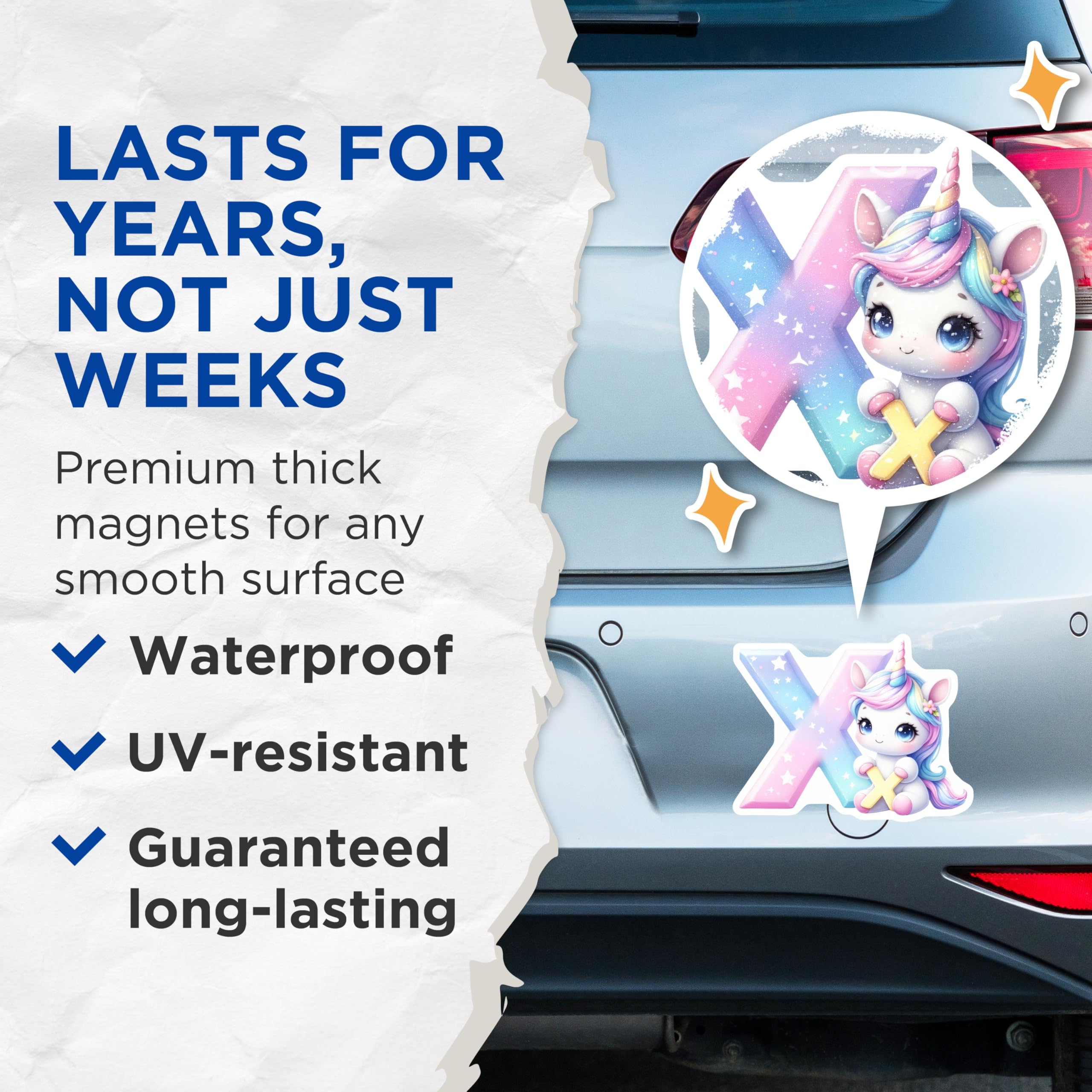(2 Pack) Letter X Unicorn Magnets - Alphabet Initial Decor - Whimsical Cute Fridge Magnets - 5" On Longest Side - Premium Magnet - for Cars, Refrigerators, Toolboxes, Lockers - Made in USA - MAG15583