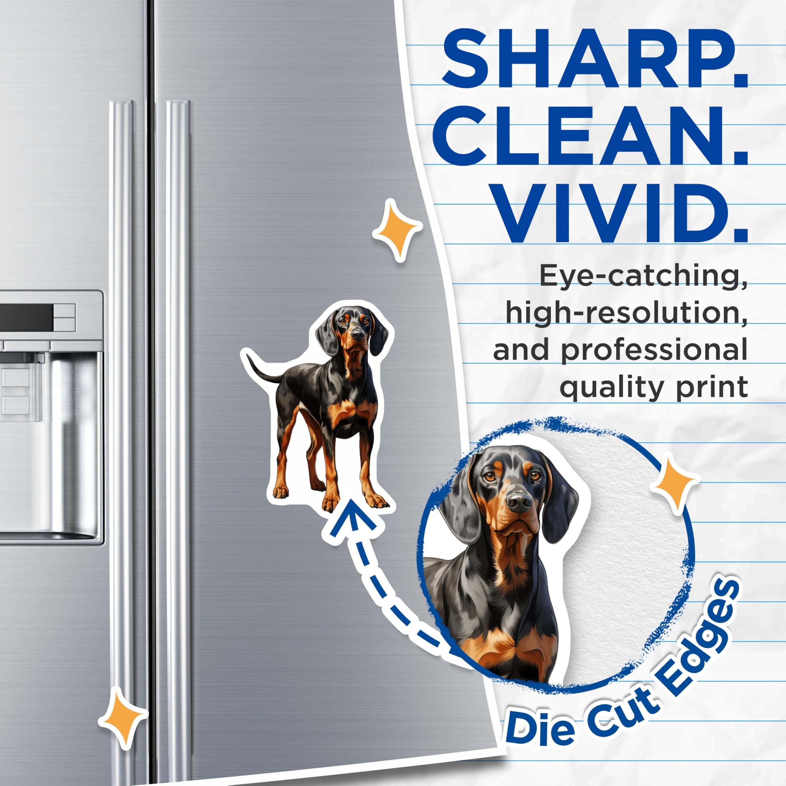 (2 Pack) Black Tan Coonhound Magnets - Hound Dog Art Print - Pet Owner Refrigerator Decor Display - 5 Inches On Longest Side - Thick Durable Magnet - Made in USA - MAG30067
