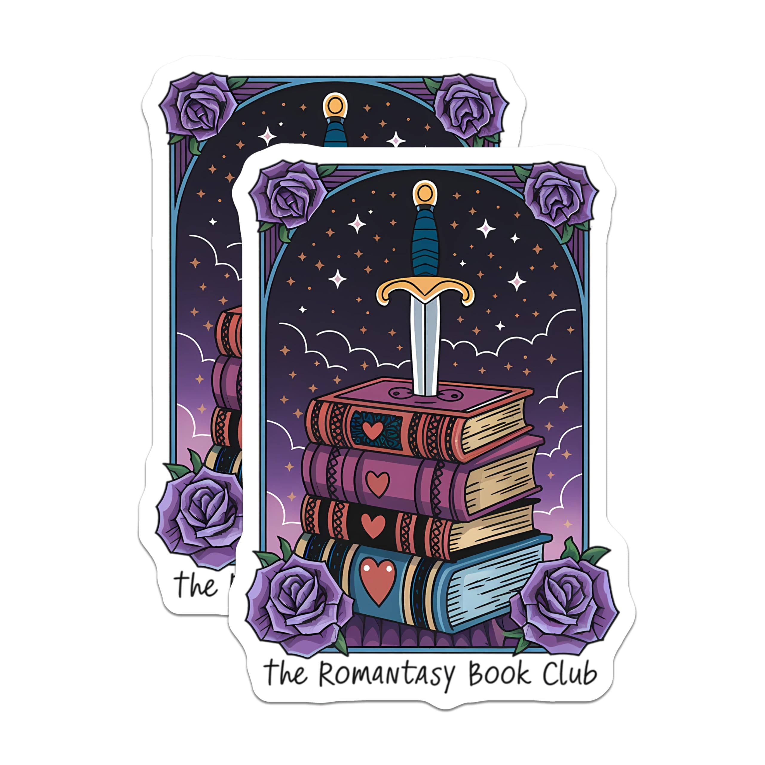 (2 Pack) Romantasy Book Club Magnets - Enchanted Sword Books Fantasy Reading Decor - Starry Literary Aesthetic Art - 5 Inches On Longest Side - Thick Durable Magnet - Made in USA - MAG22270