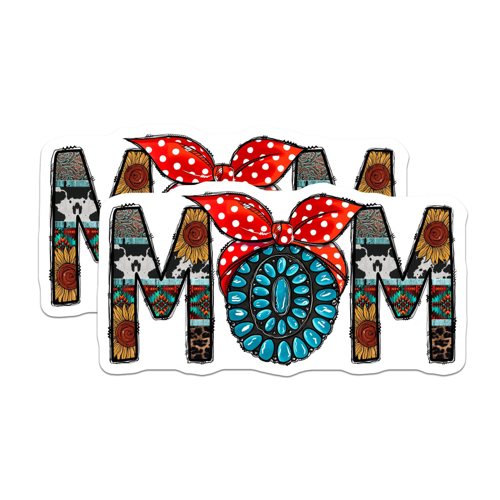 (2 Pack) Western Mom Magnets - Country Boho Kitchen Decor - Turquoise Concho Sunflower Cow Print Art - 5 Inches On Longest Side - Thick Durable Magnet - Made in USA - MAG29746