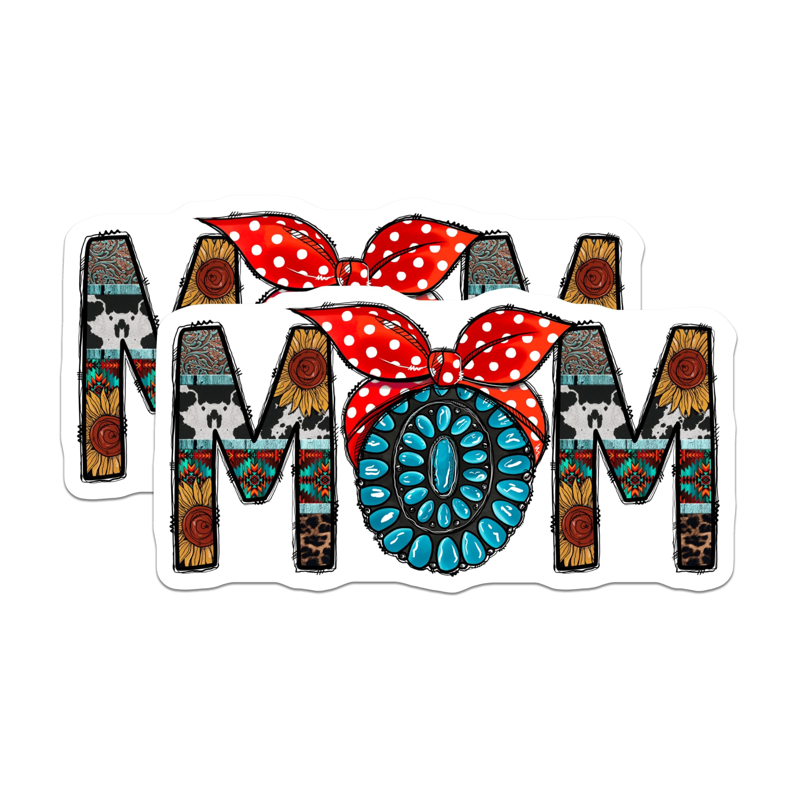 (2 Pack) Western Mom Magnets - Country Boho Kitchen Decor - Turquoise Concho Sunflower Cow Print Art - 5 Inches On Longest Side - Thick Durable Magnet - Made in USA - MAG29746