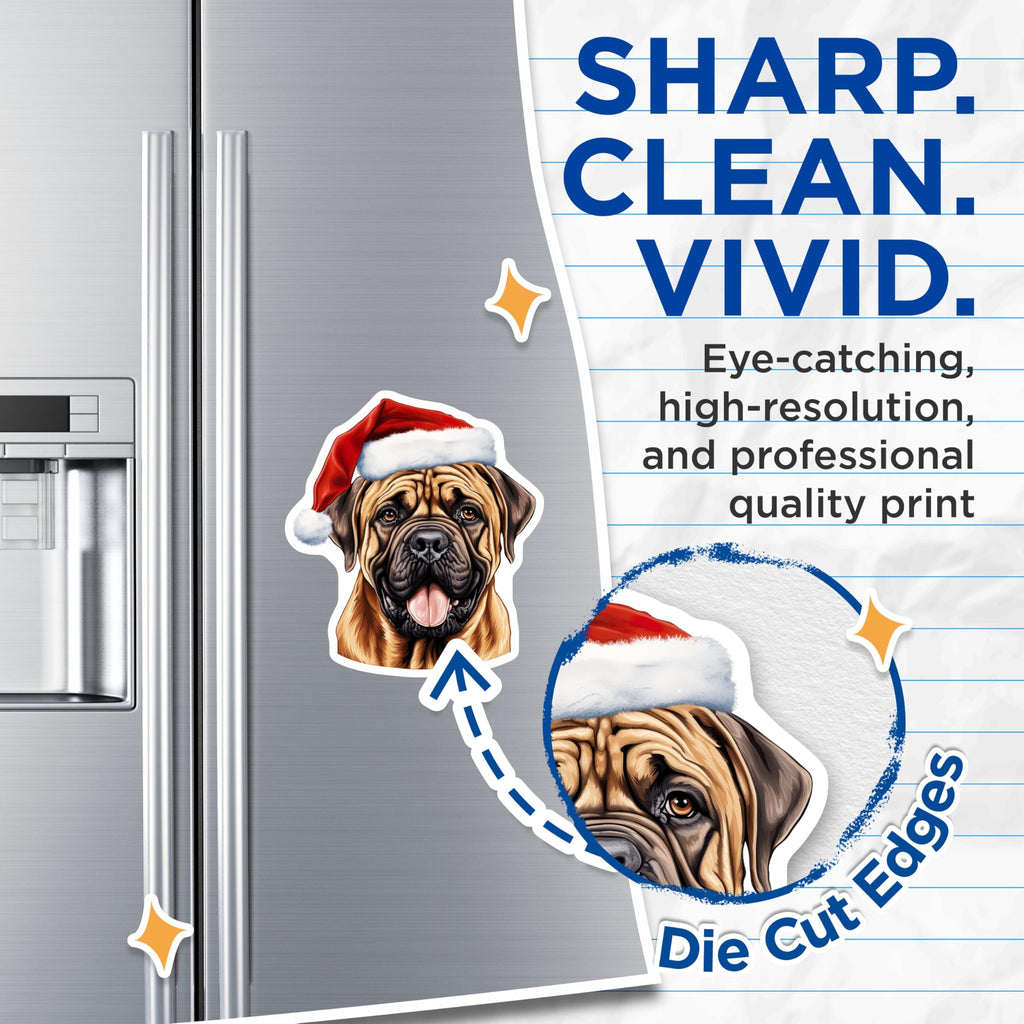 (2 Pack) Bullmastiff Christmas Magnets - Santa Hat Dog Decor - Holiday Pet Owner Accessories - 5 Inches On Longest Side - Thick Durable Magnet - Made in USA - MAG26726