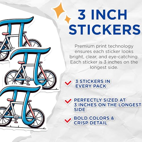 (3 Pack) Pi Cycle Decals - Math Stickers - Bicycle Lover Stickers - 3 Inches On Longest Side - Easy Peel & Apply - Made in USA - 3MCS6937
