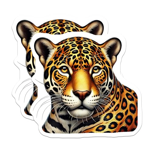 (2 Pack) Leopard Face Stickers - Animal Art Stickers - Wild Cat Decals for Wall or Laptop Decor - 5" On Longest Side - Sticks to Smooth Flat Surfaces - Made in USA - BMCS4518