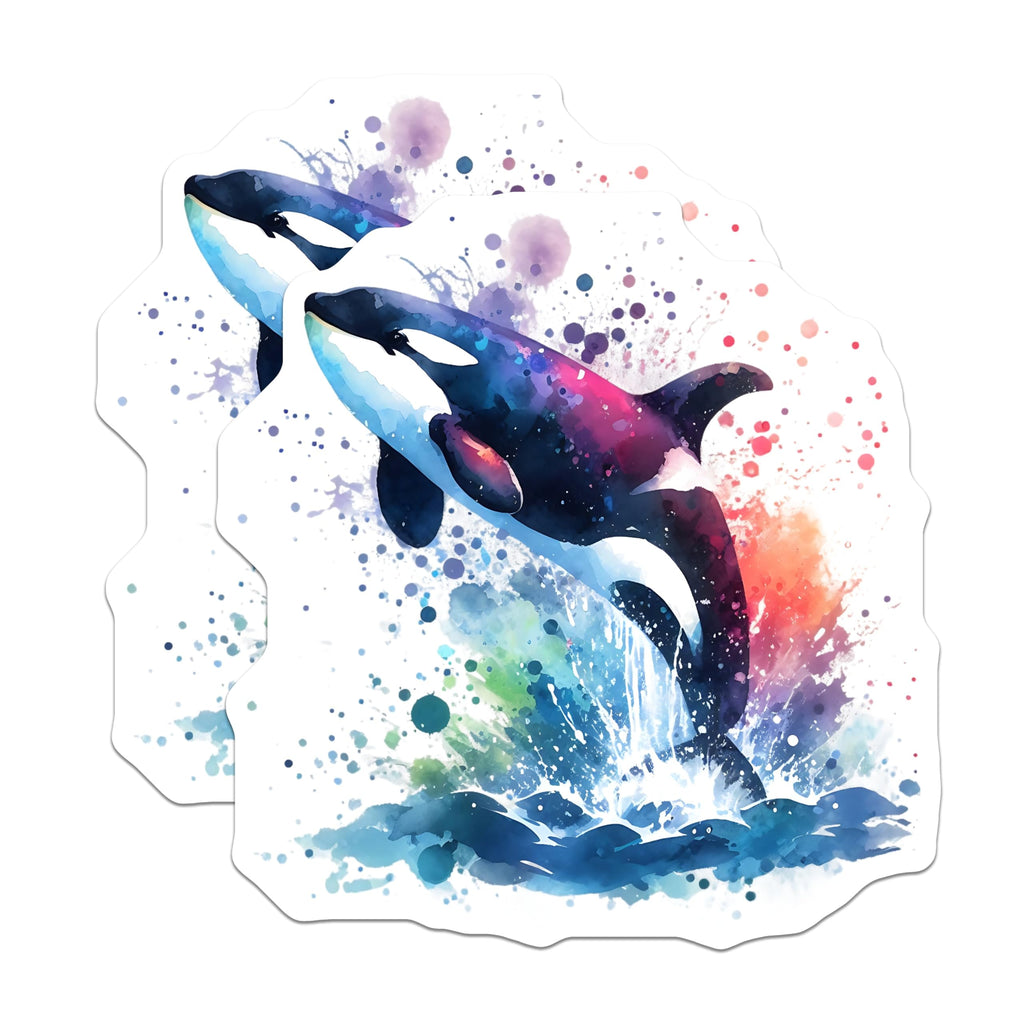 (2 Pack) Orca Whale Magnets - Watercolor Killer Whale - Fridge Magnets - 5" On Longest Side - Premium Magnet - for Cars, Refrigerators, Toolboxes, Lockers - Made in USA - MAG15843
