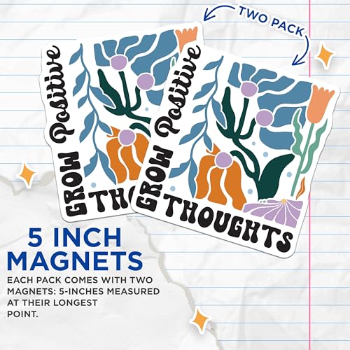 (2 Pack) Grow Positive Thoughts Magnets - Inspirational Magnet for Home - Motivational Fridge Magnets for Office - 5" On Longest Side - for Cars, Fridges, Toolboxes - Made in USA - MAG3837