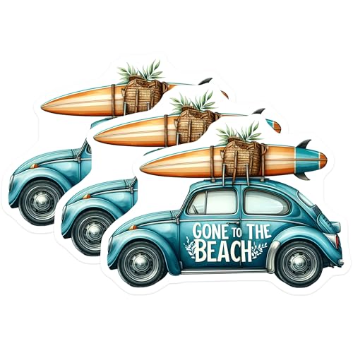 (3 Pack) Gone to The Beach Decals - Surfboard Car - Summer Vibes Stickers - 3 Inches On Longest Side - Easy Peel & Apply - Made in USA - 3MCS8058