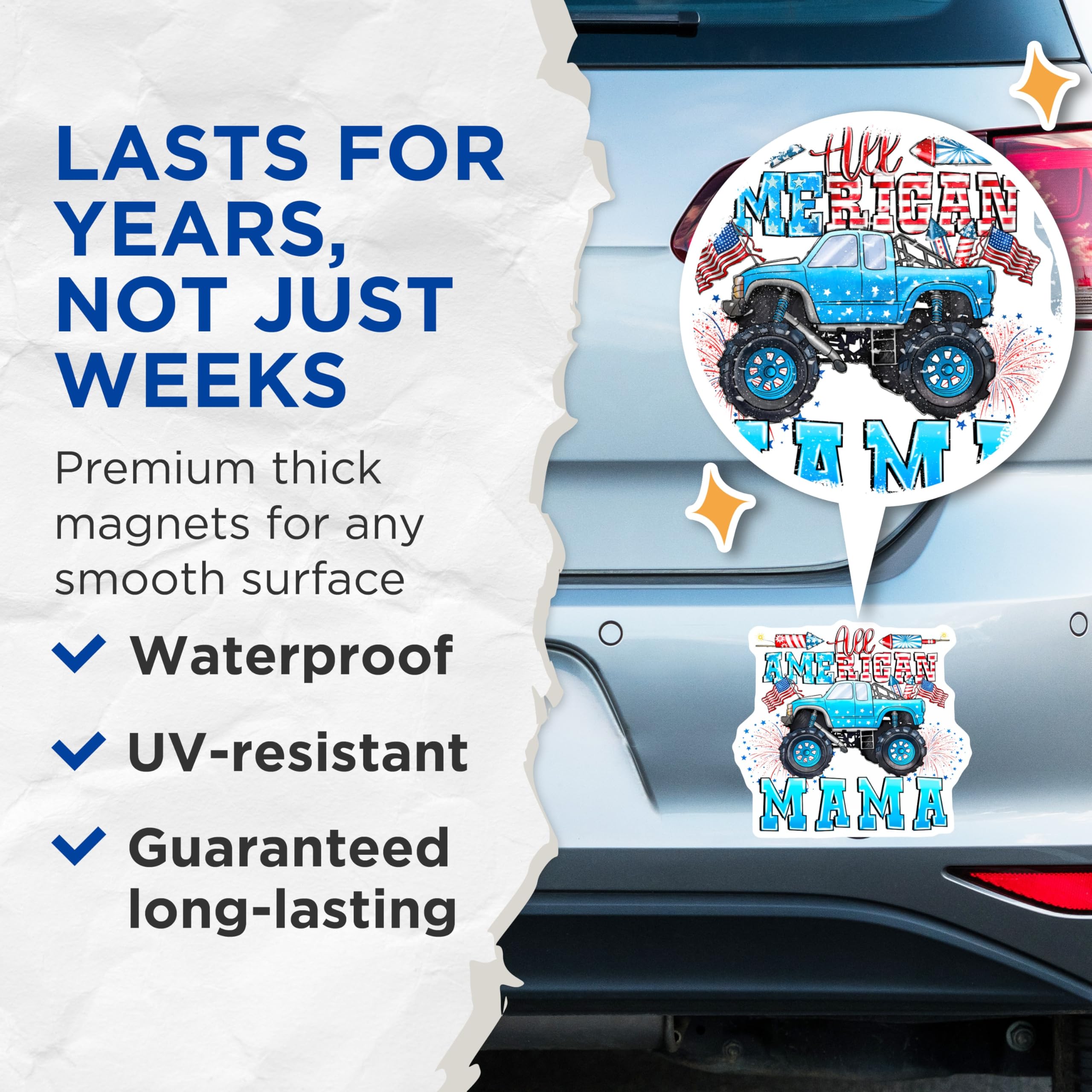 (2 Pack) All American Mama Magnets - Patriotic Truck Decals - 4th of July Celebration Decor - 5 Inches On Longest Side - Thick Durable Magnet - Made in USA - MAG27854