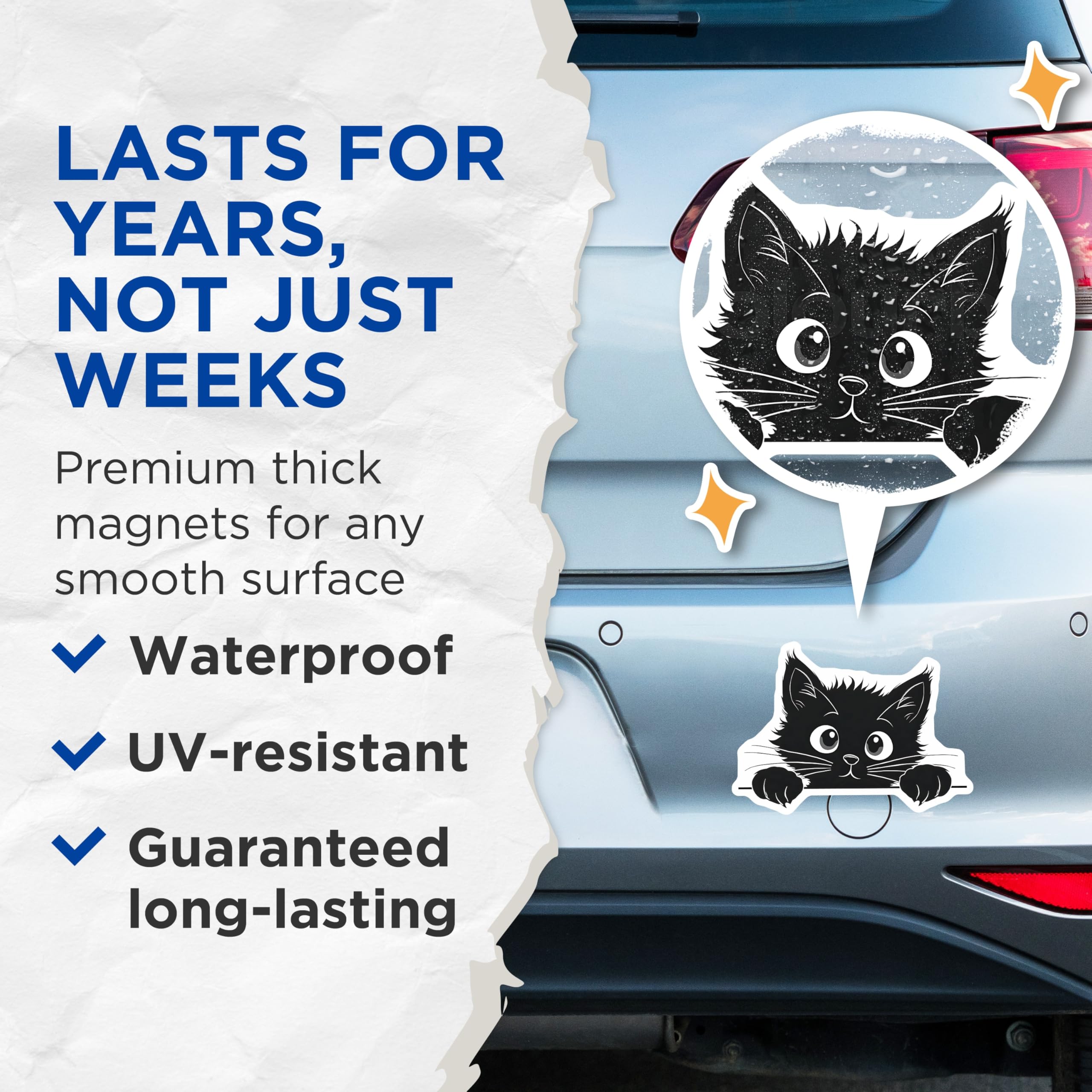 (2 Pack) Black Cat Magnets - Kitten Peek Design - Fridge Magnets - 5" On Longest Side - Premium Magnet - for Cars, Refrigerators, Toolboxes, Lockers - Made in USA - MAG14070