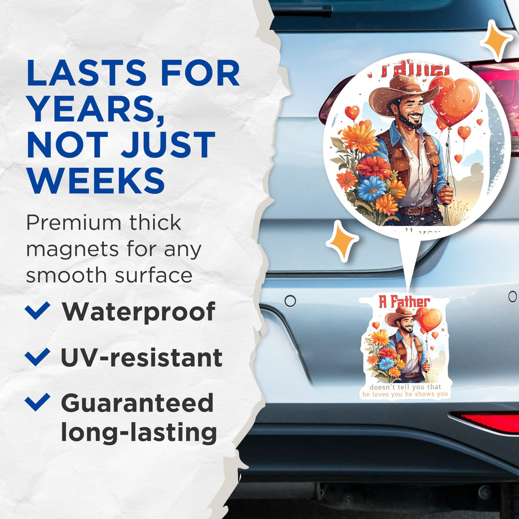 (2 Pack) A Father Doesn't Tell You That He Loves You He Shows You Magnets - Cowboy Dad Gift - Floral Magnetic for Dad - 5" On Longest Side - for Cars, Fridges, Toolboxes - Made in USA - MAG3713