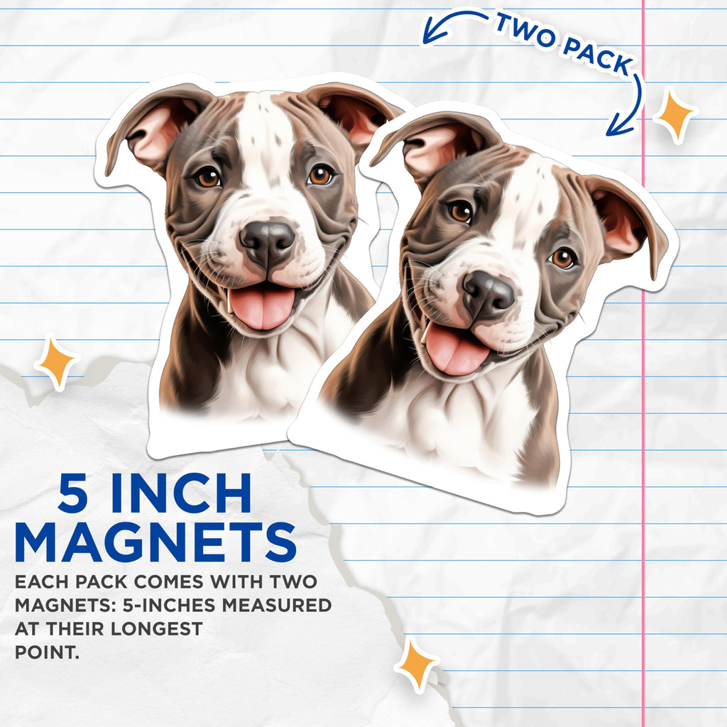 (2 Pack) Pitbull Puppy Magnets - Smiling Dog Art - Pet Lover Decor - 5 Inches On Longest Side - Thick Durable Magnet - Made in USA - MAG25987