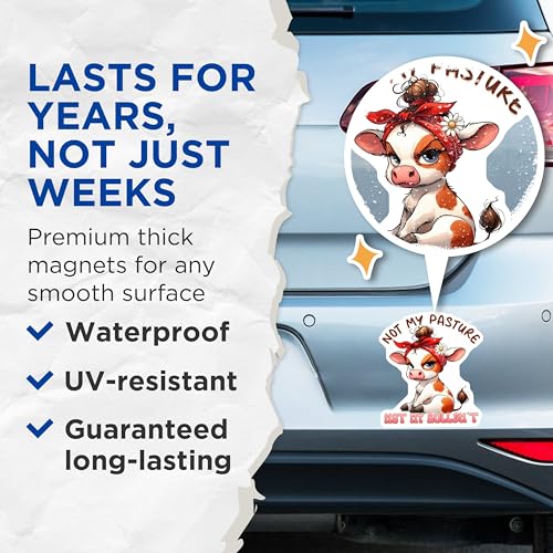 (2 Pack) Funny Cow Magnets - Not My Pasture Not My Bull Magnets - Animal Magnet for Fridge or Office - 5" On Longest Side - for Cars, Fridges, Toolboxes - Made in USA - MAG3790