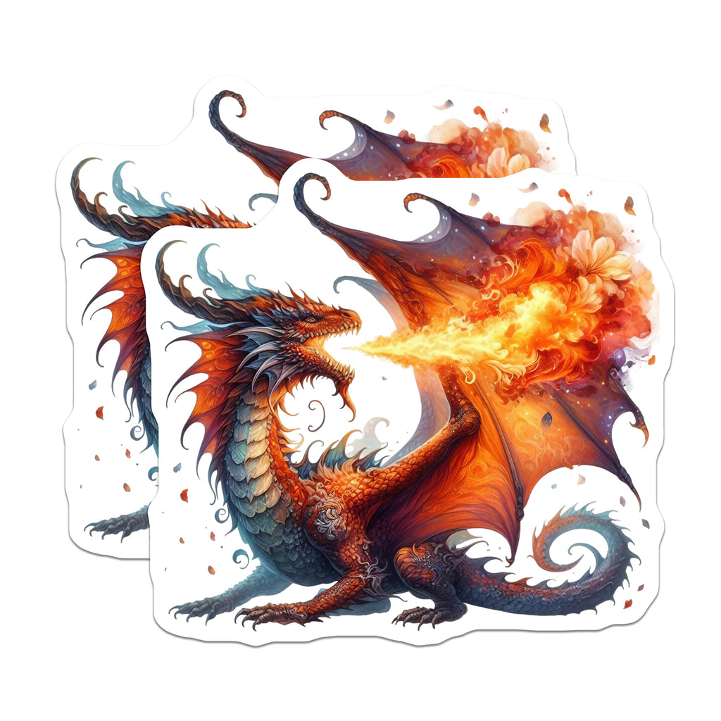 (2 Pack) Fire Breathing Dragon Magnets - Fantasy Art Decor - Mythical Creature Game Room - Epic Dragon Lovers - 5 Inches On Longest Side - Thick Durable Magnet - Made in USA - MAG39780