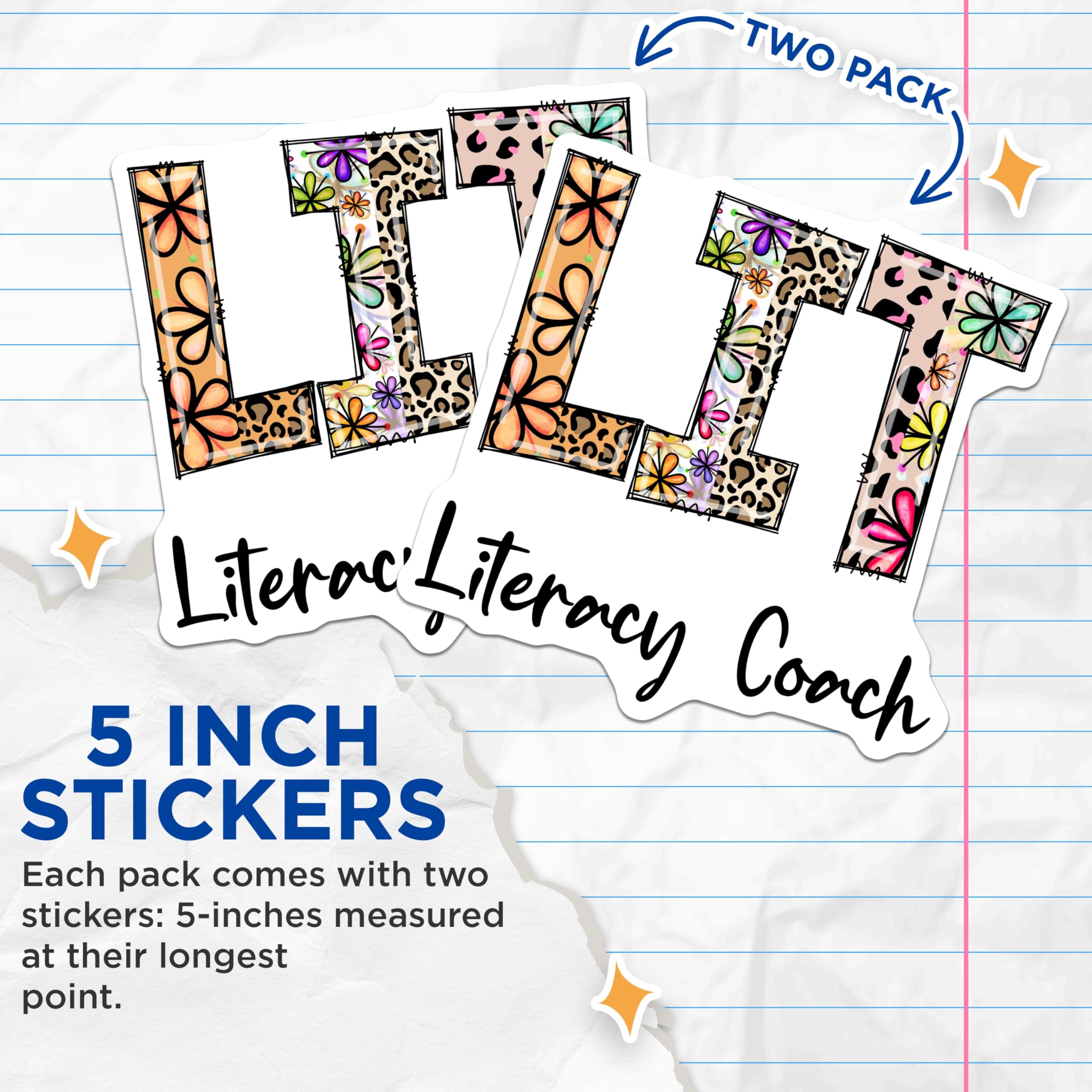 Literacy Coach Sticker, LIT Floral Leopard Print, Teacher Stickers, Laptop Stickers, Educator Gift, Fun School Supplies - 5" On Longest Side - Sticks to Smooth Flat Surfaces - Made in USA - BMCS14153