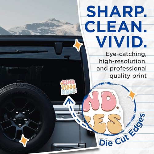 (2 Pack) Kind Vibes Only Stickers - Motivational - Positive Message - Vinyl Decal - 5" On Longest Side - Sticks to Smooth Flat Surfaces - Made in USA - BMCS7105