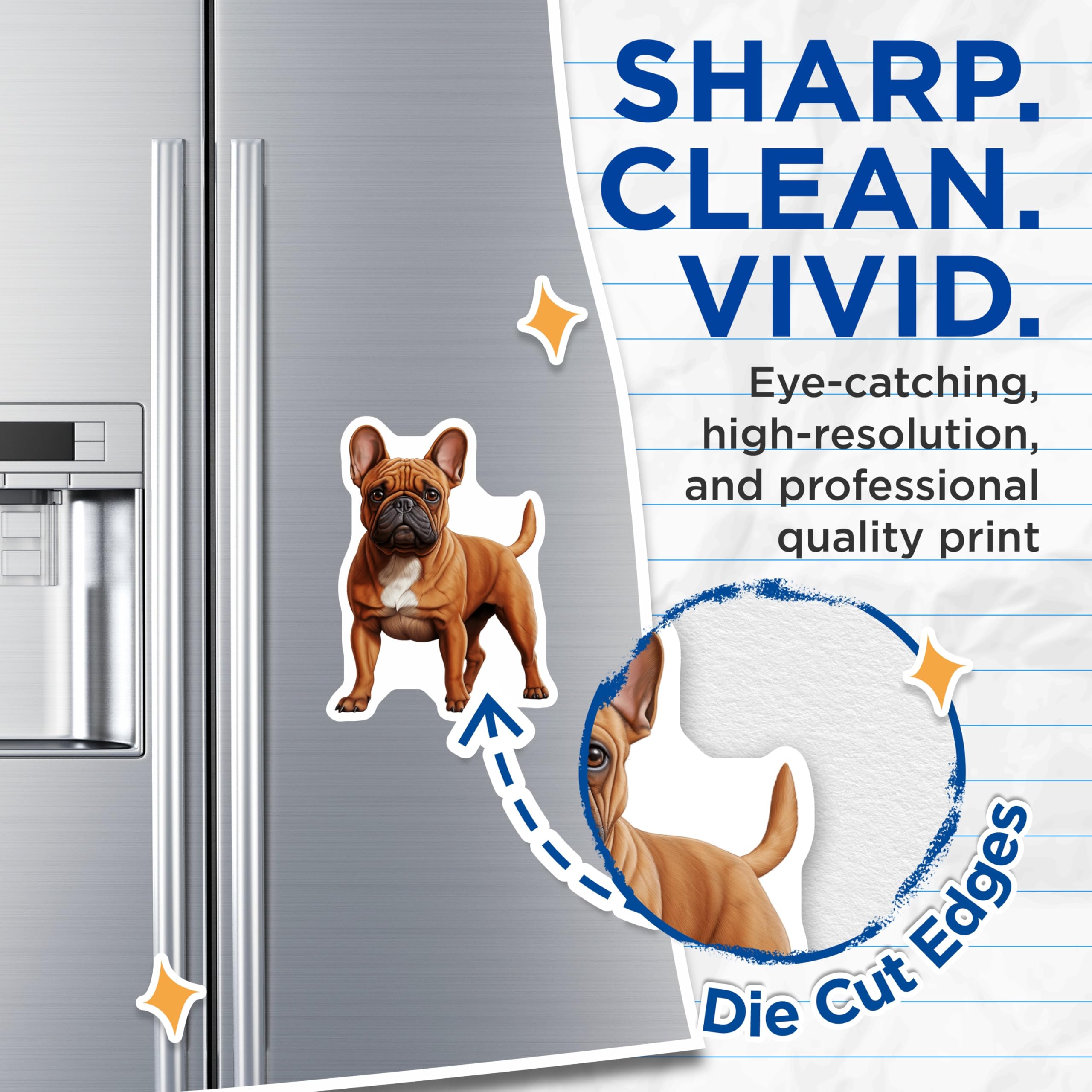 (2 Pack) French Bulldog Magnets - Fawn Frenchie Dog Lover - Pet Owner Refrigerator Decor - Cute Animal Breed Art - 5 Inches On Longest Side - Thick Durable Magnet - Made in USA - MAG29753