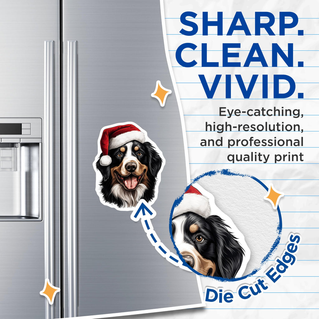 (2 Pack) Bernese Mountain Dog Magnets - Christmas Dog Decor - Santa Hat Animal Theme - 5 Inches On Longest Side - Thick Durable Magnet - Made in USA - MAG28387