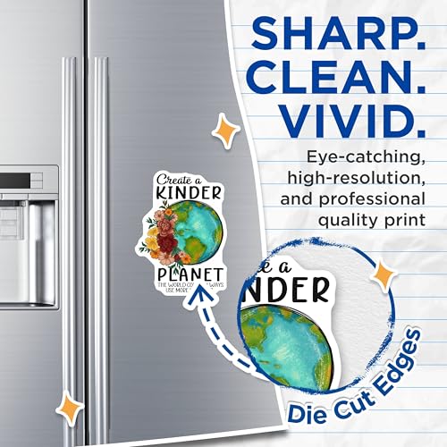 (2 Pack) Create a Kinder Planet Magnets - Earth Flower Art - Inspirational Environmental Quote - 5" On Longest Side - for Cars, Fridges, Toolboxes - Made in USA - MAG4176
