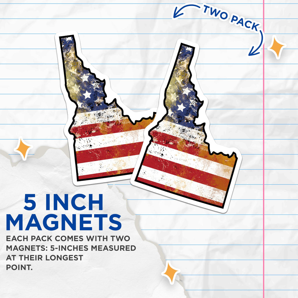 (2 Pack) Idaho State Flag Magnets - American Flag Art - Patriotic Idaho Souvenir - 5" On Longest Side - Premium Magnet - for Cars, Refrigerators, Toolboxes, Lockers - Made in USA - MAG18099
