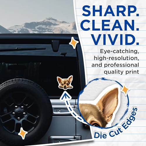 (2 Pack) Cute Dog Stickers - Adorable Chihuahua Sticker - Puppy Illustration Decal - 5" On Longest Side - Sticks to Smooth Flat Surfaces - Made in USA - BMCS9929