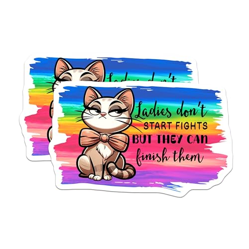 (2 Pack) Cat Attitude Stickers - Funny Cat Meme - Inspirational Quote - 5" On Longest Side - Sticks to Smooth Flat Surfaces - Made in USA - BMCS5663