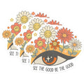 (3 Pack) Retro Flower Eye Decals - Hippie Laptop Decals - See The Good Sticker - 3 Inches On Longest Side - Easy Peel & Apply - Made in USA - 3MCS4955