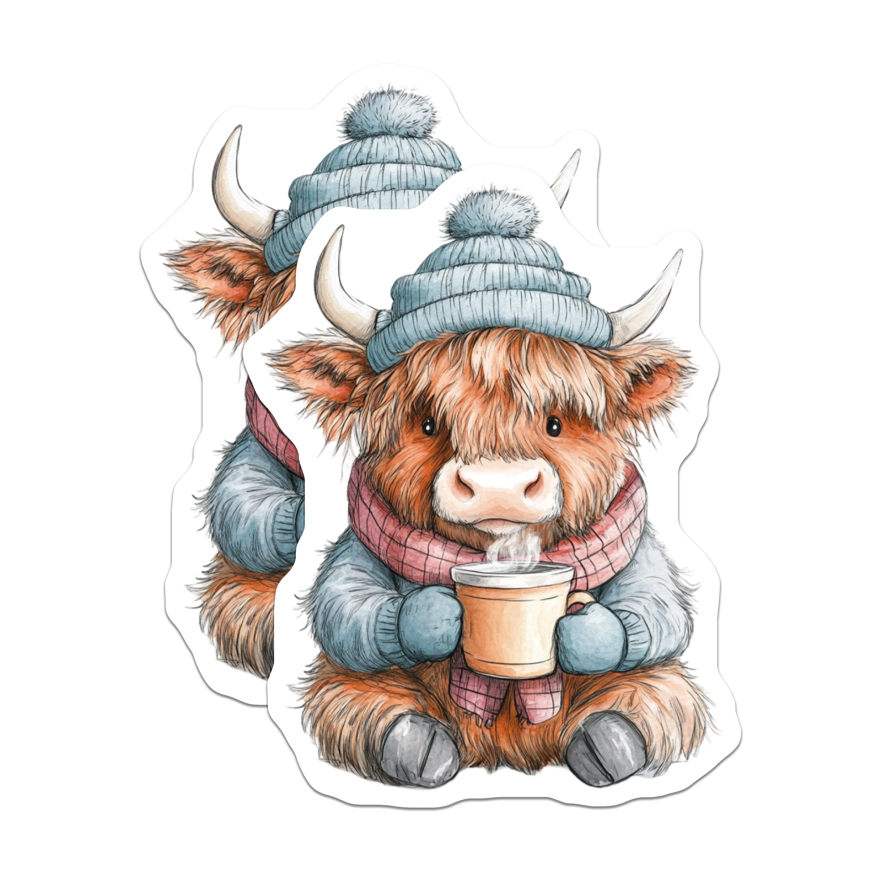(2 Pack) Highland Cow Magnets - Cozy Winter Animal - Hot Cocoa Beanie Decor - 5 Inches On Longest Side - Thick Durable Magnet - Made in USA - MAG38951
