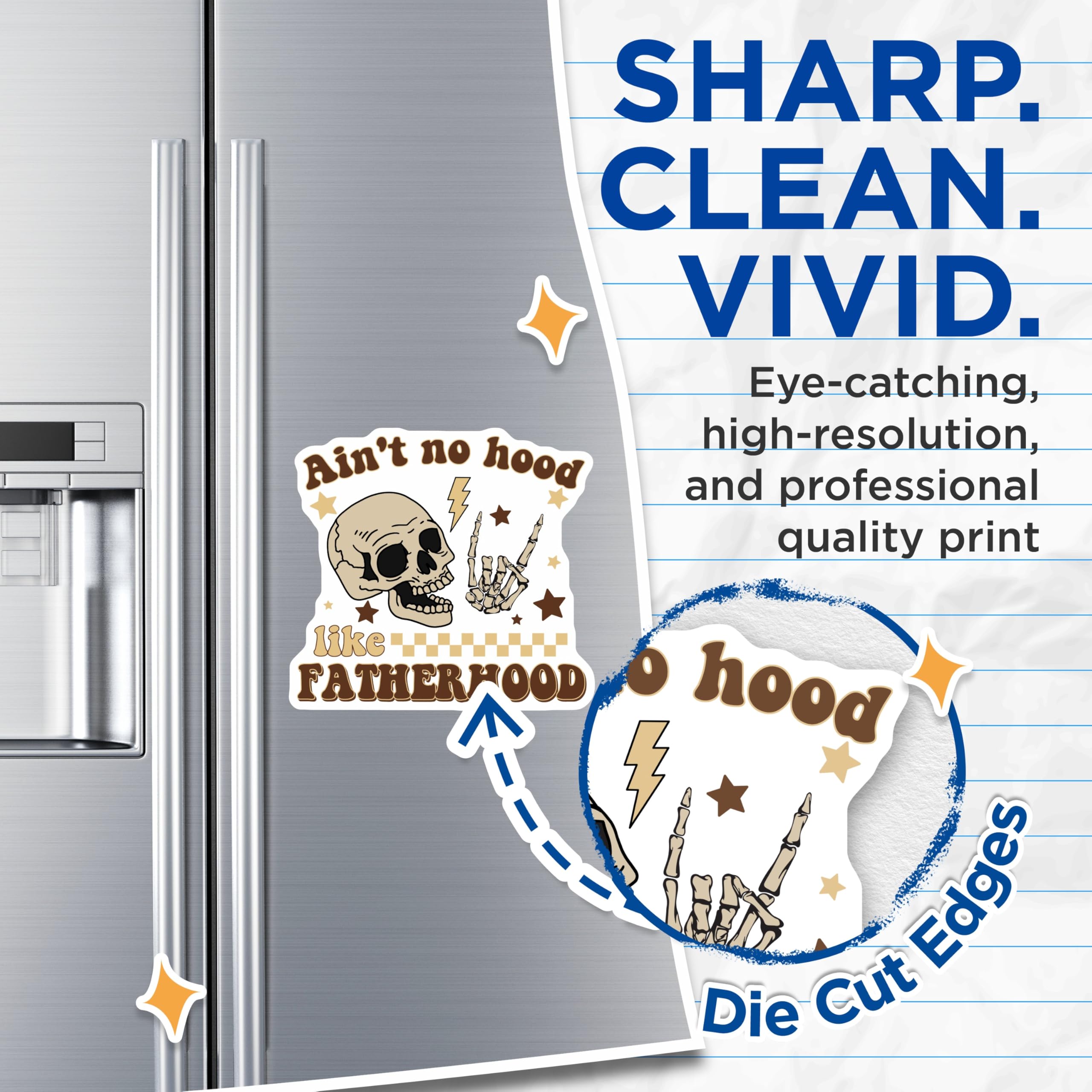 (2 Pack) Ain't No Hood Like Fatherhood Magnets - Skull Skeleton Rock Hand - Cool Dad Father's Day Accessory - 5 Inches On Longest Side - Thick Durable Magnet - Made in USA - MAG19413