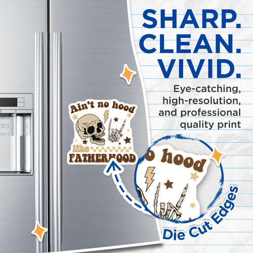 (2 Pack) Ain't No Hood Like Fatherhood Magnets - Skull Skeleton Rock Hand - Cool Dad Father's Day Accessory - 5 Inches On Longest Side - Thick Durable Magnet - Made in USA - MAG19413
