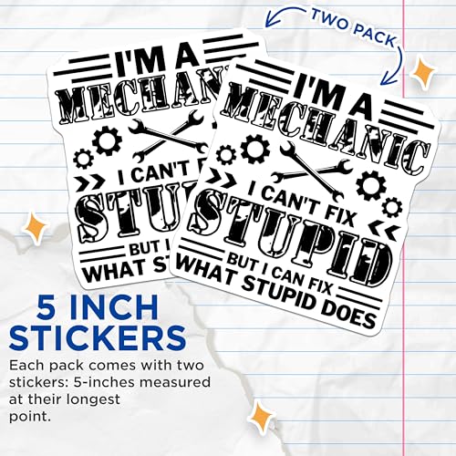 (2 Pack) Mechanic Stickers - Funny Car Repair Quote - Auto Mechanic Decal - 5" On Longest Side - Sticks to Smooth Flat Surfaces - Made in USA - BMCS6163