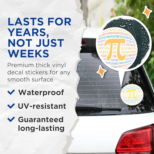 (2 Pack) Pi Symbol Stickers - Mathematics Stickers - Geek Decor - Classroom Supplies - Math Enthusiast Stickers - 5" On Longest Side - Sticks to Smooth Flat Surfaces - Made in USA - BMCS5844