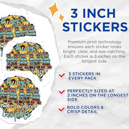 (3 Pack) Nana Decals - Sunflower Nana - Being a Nana Laptop Decals - 3 Inches On Longest Side - Easy Peel & Apply - Made in USA - 3MCS4463