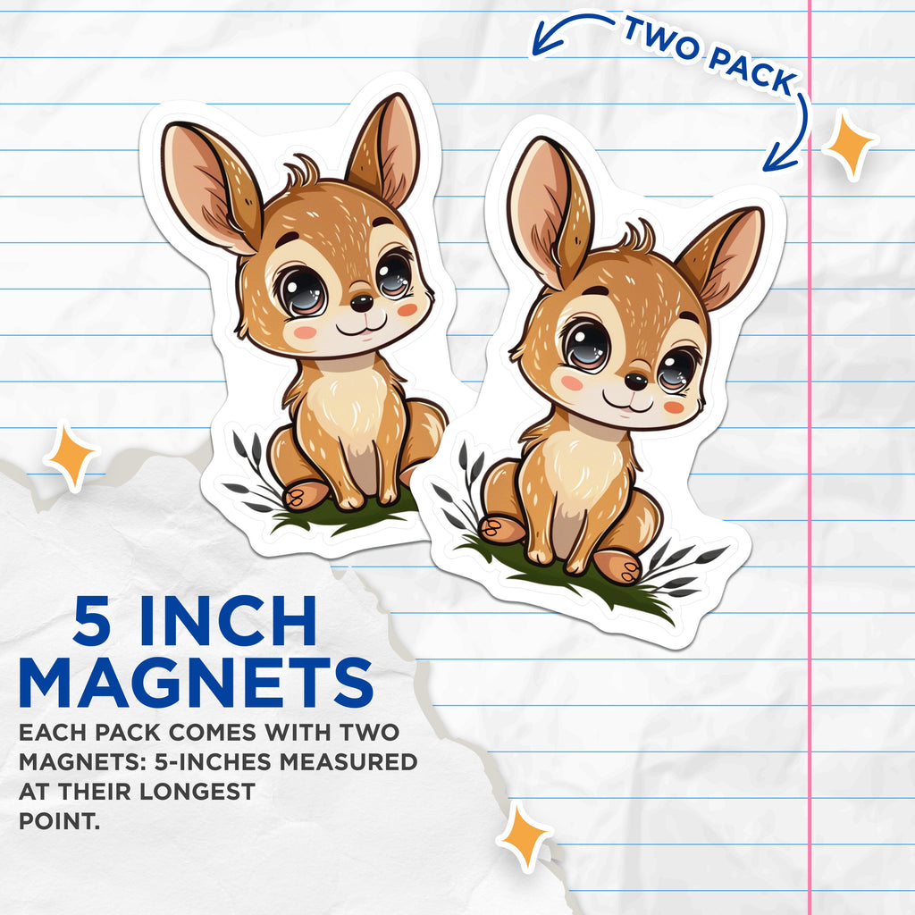 (2 Pack) Cute Fawn Magnets - Kawaii Baby Deer - Woodland Nursery Refrigerator Decor - 5 Inches On Longest Side - Thick Durable Magnet - Made in USA - MAG39671