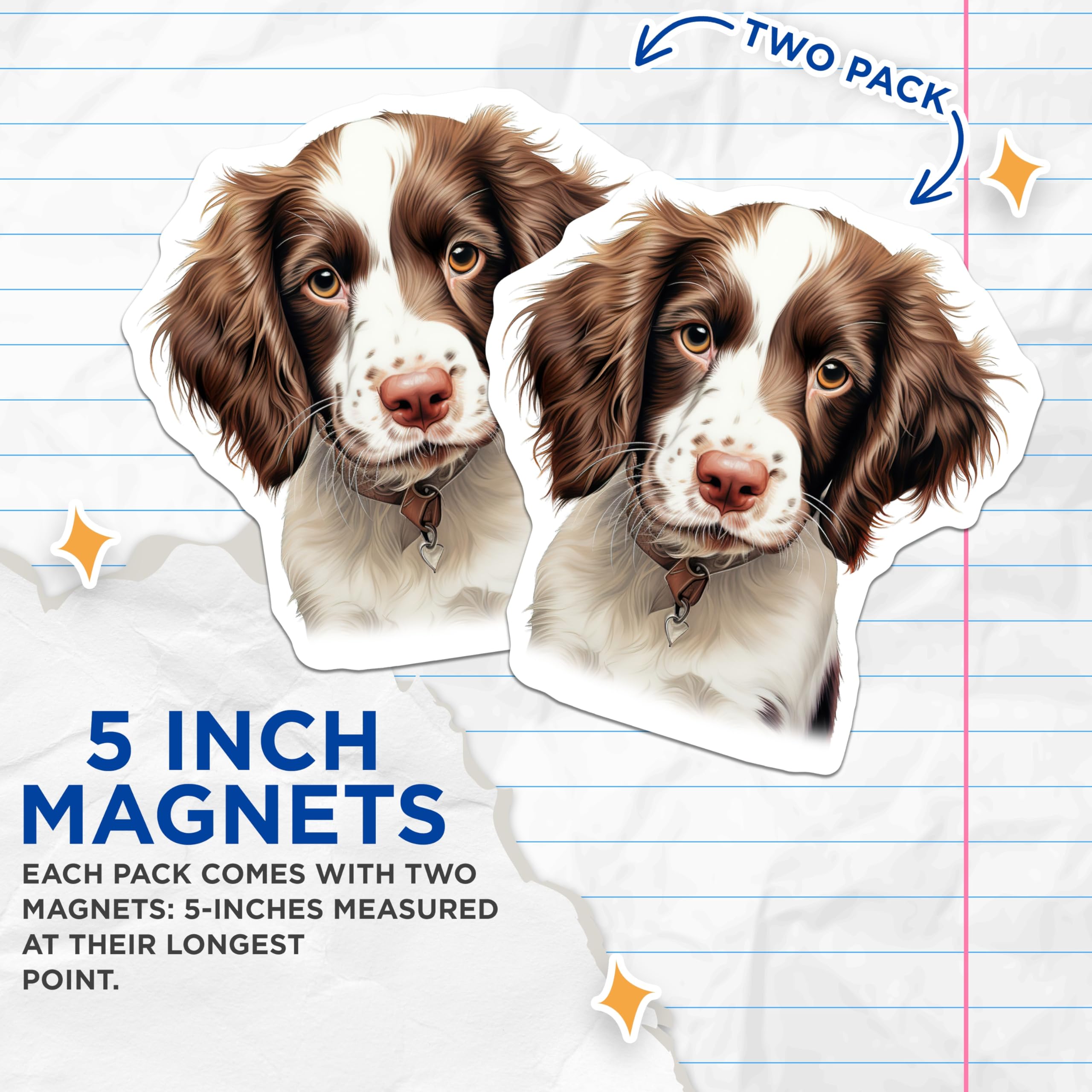 (2 Pack) Cute Springer Spaniel Puppy Magnets - Charming Dog Lover Refrigerator Decor - Pet Owner Kitchen Accessory Magnets - 5 Inches On Longest Side - Thick Durable Magnet - Made in USA - MAG23700