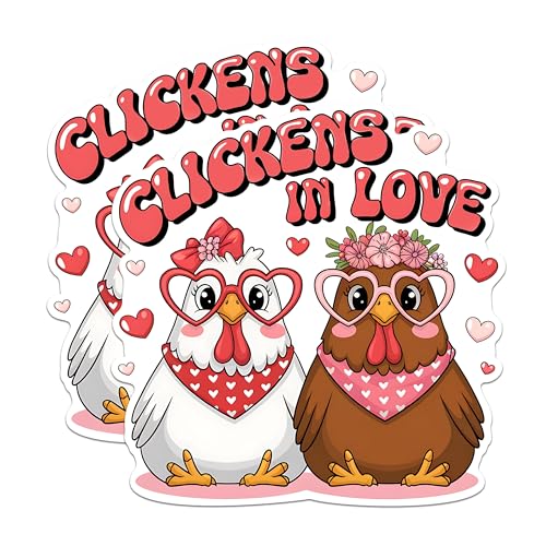 (2 Pack) Chickens in Love Stickers - Cute Chicken Couple Stickers - Funny Farm Animal Stickers - 5" On Longest Side - Sticks to Any Smooth Flat Surface - Made in USA - BMCS3050