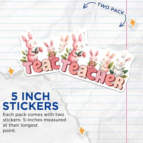 (2 Pack) Teacher Stickers - Bunny for Teachers - Cute Animal for Classroom Decor - 5" On Longest Side - Sticks to Smooth Flat Surfaces - Made in USA - BMCS8136