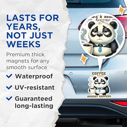 (2 Pack) Coffee Lover Magnet - Funny Panda Magnet - Monday Humor Fridge Magnet - Office Decor Magnet - Motivational Magnet- 5" On Longest Side - for Fridges, Toolboxes, Cars - Made in USA - MAG2768