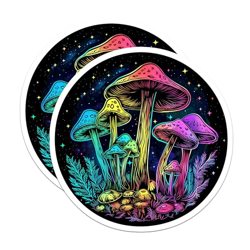 (2 Pack) Psychedelic Mushroom Stickers - Trippy Mushroom Art - Colorful Mushroom Design for Water Bottle or Laptop - 5" On Longest Side - Sticks to Smooth Flat Surfaces - Made in USA - BMCS6594