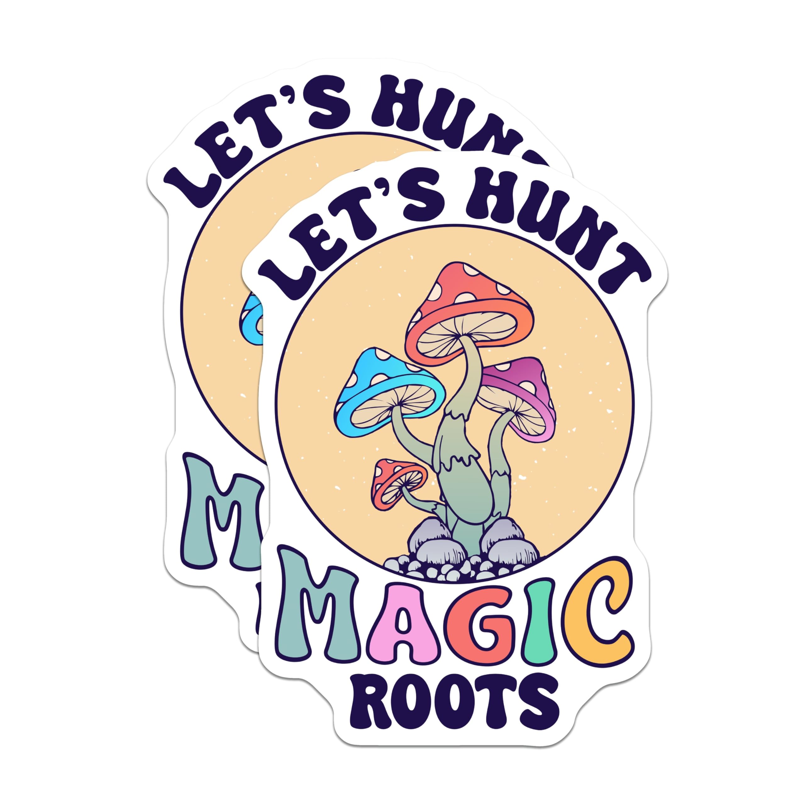 (2 Pack) Magic Mushroom Stickers - Psychedelic Sticker - Let's Hunt Roots - 5" On Longest Side - Sticks to Smooth Flat Surfaces - Made in USA - BMCS17631