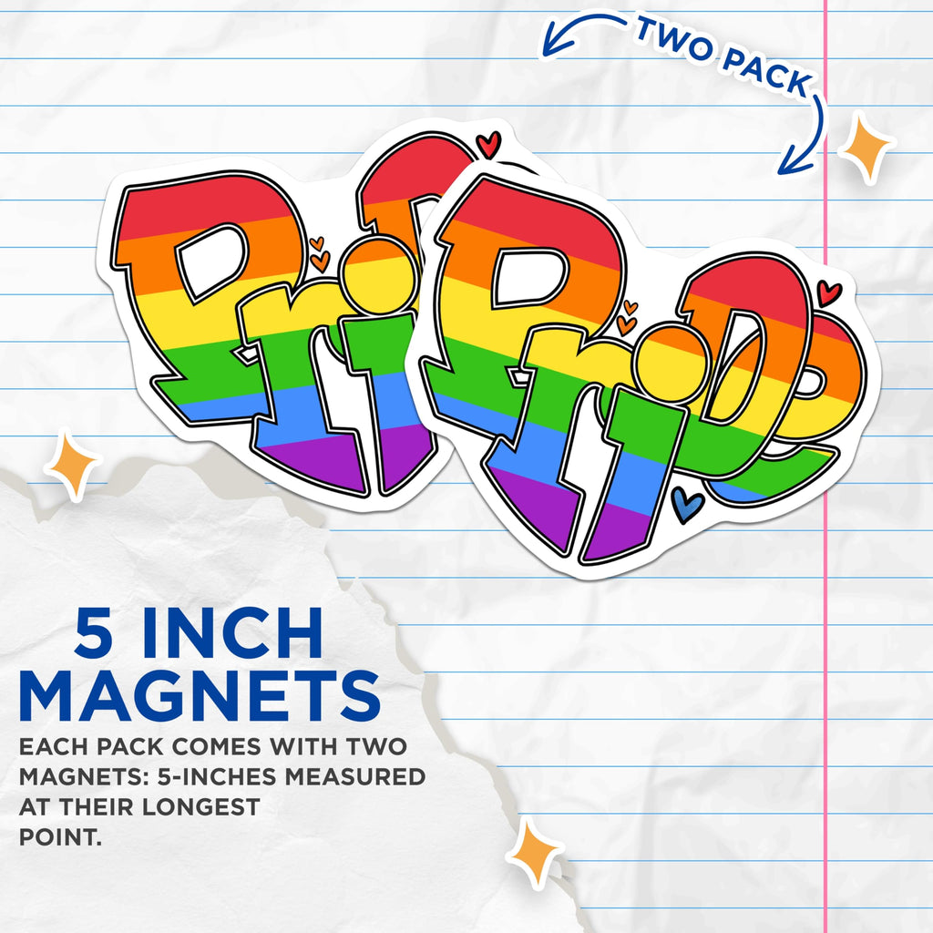 (2 Pack) Pride Month Magnets - LGBT Decor - Rainbow Pride Flag Art - 5" On Longest Side - Premium Magnet - for Cars, Refrigerators, Toolboxes, Lockers - Made in USA - MAG17052