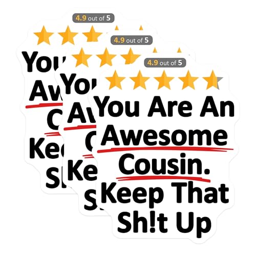 (3 Pack) Awesome Cousin Decals - Funny Cousin Saying - Positive Cousin Vibes - 3 Inches On Longest Side - Easy Peel & Apply - Made in USA - 3MCS8107